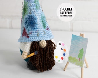 CROCHET PATTERN X Crochet Artist Gnome Pattern, Instant PDF Download,  English Crochet Pattern, Crochet Painter Gnome Pattern