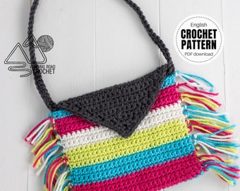 CROCHET PATTERN X Crochet Scrap Fringe Bag, English PDF Download, Crochet Child's Purse Pattern