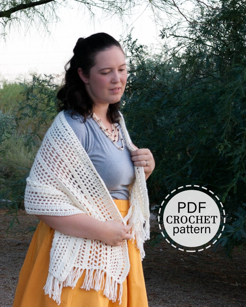 Modern Boho Crochet Shawl Pattern, English Download, Crochet Shoulder Wrap Tutorial, Crochet Wrap, Rectangle Shawl, PDF PATTERN ONLY image 1