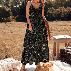 Celestial Tarot Maxi Dress Dark Cottagecore Maxi Dress, Witchy Maxi Dress, Fairy Grunge Dress, Whimsigoth Maxi Dress, Occult Pattern Dress