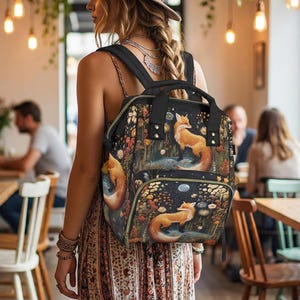 Wielofunkcyjny plecak Fox z haftem syntetycznym, torba na laptopa Cottagecore Fox, torba Fox z bajek Storybook Fables, plecak Forestcore Book Bag, prezenty Fox