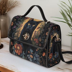Sac à main Boho Cottagecore Witchy Black Cat et jardin, sac à main lunatique floral chat noir, Witchy Familiar Dark Garden Boho Witchcore sac à main