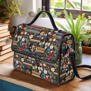 Cartable Cottage Books, sac à bandoulière sorcière avec impression de livres et de fleurs sauvages, cadeau littéraire Cottagecore pour les lecteurs, rats de bibliothèque