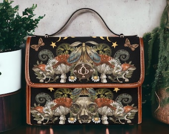 Cottagecore witch Canvas Satchel bag, Cute fairycore goblincore crossed body purse, vegan hippie whimsigoth bag, witchy hippies boho gift