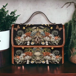 Sac cartable en toile Cottagecore sorcière, sac à main croisé mignon fairycore goblincore, sac fantaisie hippie végétalien, cadeau boho hippies sorcier