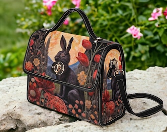 Dark Cottage Goth Rabbit y Gothic Floral Satchel, Monedero Dark Cottagecore Rabbit, Wiccan Rabbit Dark Floral Garden Boho Witchcore Bolso