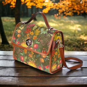 Herbst Cottagecore Boho Sage Grün Canvas Satchel Tasche, Vintage Herbst Blätter Früchte Boho Geldbörse, Witchy Herbst Farben Garten Hippies Boho Geldbörse