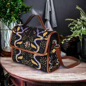 Bolso de cartera de lona de bruja, bolso de serpiente celestial y lunas, bolso de bruja mística boho, bolso de lunas de serpiente mística, monedero hippie de serpientes boho