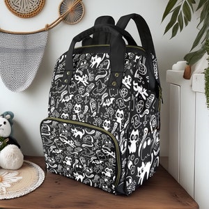Kawaii Witch Diaper Backpack, Cute Goth Baby Stuff, WItchy Baby Bag, Creepy Cute Diaper Bag, Spooky Cute Diaper Bag, WItchy Mom Baby Gifts