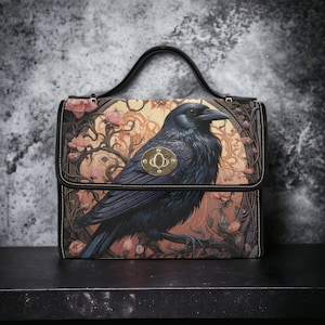 Cartera gótica con diseño de cuervos y rosas de Dark Cottage, bolso de mano con diseño de cuervos de Dark Cottagecore, bolso de mano gótico con diseño de cuervos de Wiccan y diseño de jardín bohemio de Witchcore