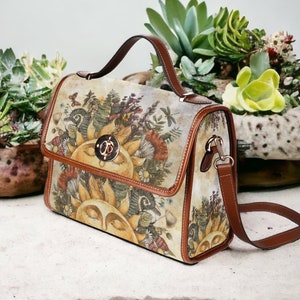 Boho Witchy Sun Forest Canvas Satchel bag, Cottagecore Hippie Witch purse, Canvas Goblincore Handbag, Fairy Grunge Purse, Forest Witch Purse