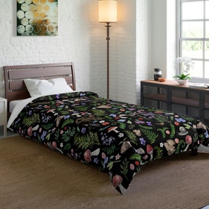 Dark Cottagecore Comforter Twin XL, Forest Dreams Bedding, Mushrooms Forest Aesthetic, Dark Nature Aesthetic, Woodland Cottage Bedding King