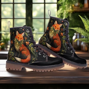 Bottes de combat Fox végétaliennes, Bottes en renard forestier Magic Story Fables, Bottes en similicuir renard naturel foncé, Bottes Ren Faire, Bottes en renard sorcier