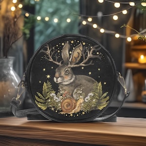 Sac à main style selle Lapin céleste sorcière de la forêt sombre, sac à main en os forestier, sac nature sombre, sac à main ostara gobelin sorcière des forêts