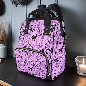 Pastel Purple Spooky Diaper Backpack, Pastel WItchy Baby Bag, Creepy Cute Spoopy Nappy Bag, Spooky Cute Diaper Bag, WItchy Mom Baby Gifts