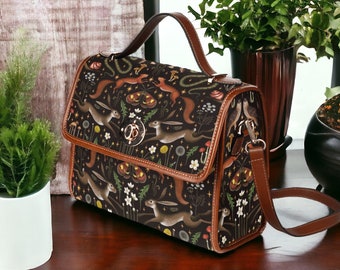 Dark Forest Witchy Canvas Satchel bag Dark Cottagecore Cross Body purse, Canvas Goblincore Handbag, Fairy Forestcore Boho Hippie Witch Purse
