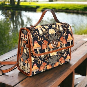 Sac à main en toile Boho champignons, sac à main Boho Forestcore Dark Nature Goblincore, sac à main Boho Witchy Mushrooms, sac Boho hippie esthétique Woodland