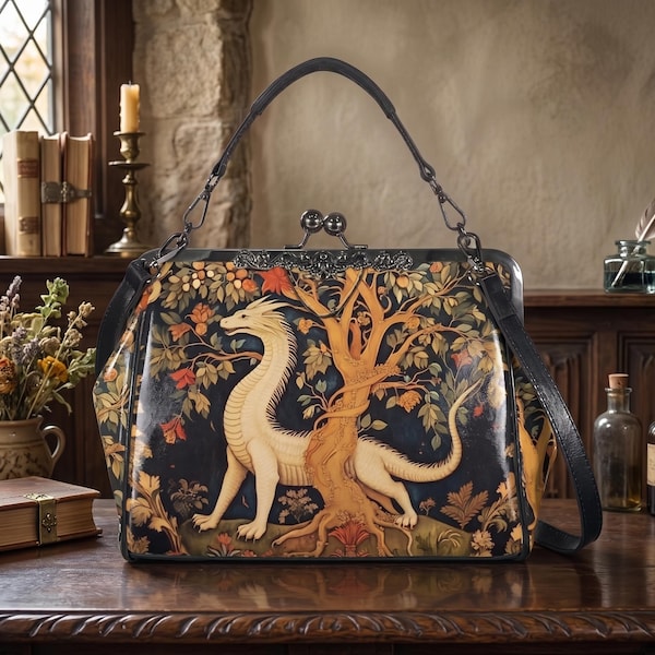 Dragon Tapestry Kisslock-portemonnee: middeleeuwse fantasiehandtas