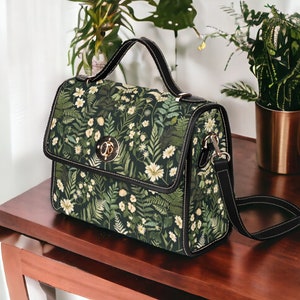 Sac cartable en toile Boho foncé fougères fleurs sorcière, sac à main Boho bandoulière fougères forestiers, sac à main hippie sorcière sombre fougères cottagecore