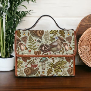 Sac Magic Forest Satchel, Cottagecore Mushroom Frog Snail Purse, Canvas Witchy Purse, Goblincore Aesthetic Naturecore Boho Fairy Grunge Bag