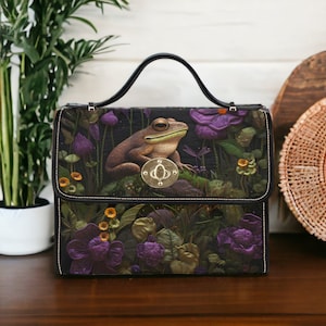 Crapaud faux brodé et sac à main floral, sacoche Boho Cottagecore Witchy Frog, sac à main Boho Naturecore Frog, sac à main Dark Forestcore Frog