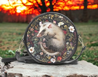 Faux-embroidered Opossum Vegan Leather Purse, Boho