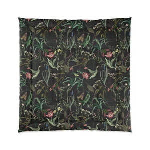 Moody Cottagecore Comforter Queen, King Twin Dark Witchy Floral Bedding, Dark Floral Aesthetic, Dark Nature Aesthetic, Maximalist Home Decor