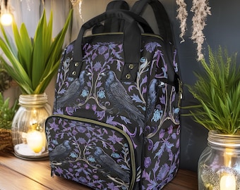 Bolsa de fraldas multifuncional Gothic Violet Ravens, mochila Witchy Mama Baby, Dark Academia Baby, presente Goth Baby Mama, bolsa de fraldas Purple Crows