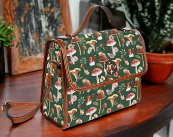 Bolso Satchel de lona de bruja, bolso de cuerpo cruzado Forestcore Mushrooms, bolso de bruja de lona, bolso Goblincore Toadstools Naturecore Boho Hippies
