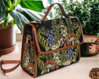 Bolso Satchel de lona de bruja, Goblincore Fairycore Cross Body Bag, bolso de bruja Cottagecore, monedero hippie bohemio de setas Forestcore místicas
