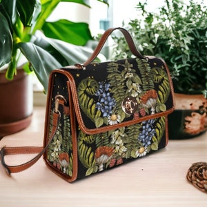 Sac cartable en toile de sorcière, Goblincore Fairycore Cross Body Bag, sac à main Cottagecore Witch, Mystical Forestcore Mushroom Boho Hippie Purse