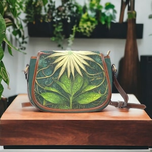 Green Witch Botanical Saddle Bag Cross-Body Purse, Boho Witchy Handbag, Nature Witch Purse, Garden Witch Saddle Bag, Boho Hippie Witch Bag