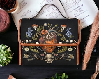 Goblincore Canvas Satchel bag, Dark Cottagecore Witchcore Cross Body purse, Canvas Naturecore Handbag, Mystical Forestcore Boho Witch Purse