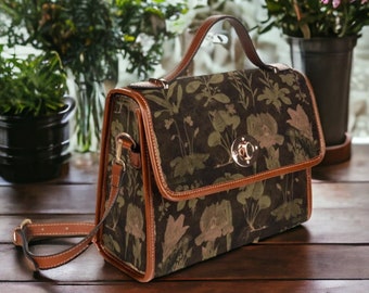 Bolso de lona Boho Witchy, bolso de flores prensadas oscuras, bolso con motivo floral oscuro, bolso boho Whimsigoth, bolso boho de flores oscuras Goblincore