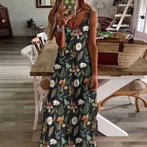 Dark Cottagecore Maxi Dress, Goblincore Aesthetic Dress, Woodland Motif Dress, Witchy Maxi Dress, Fairy Grunge Dress, Whimsigoth Maxi Dress