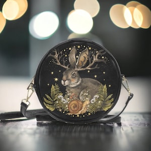 Celestial Rabbit Witchy Dark Forest Saddle Style Cross-body purse, Forestcore Purse, Dark Nature Bag, Forest Witch Goblincore Ostara Purse