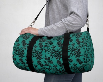 Romantique Teal - Black Rose Gothic Duffel Bag, Pastel Goth Duffel Bag, Goth Girl Gym Bag, Gothic Weekender bag, Whimsigoth Duffle Gym Bag