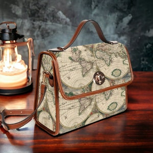 Cottagecore Vintage Karten Boho Canvas Umhängetasche, leichte Academia Weltkarte Boho Geldbörse, Vintage Reise Geographie Abenteuer Hippies Boho Geldbörse