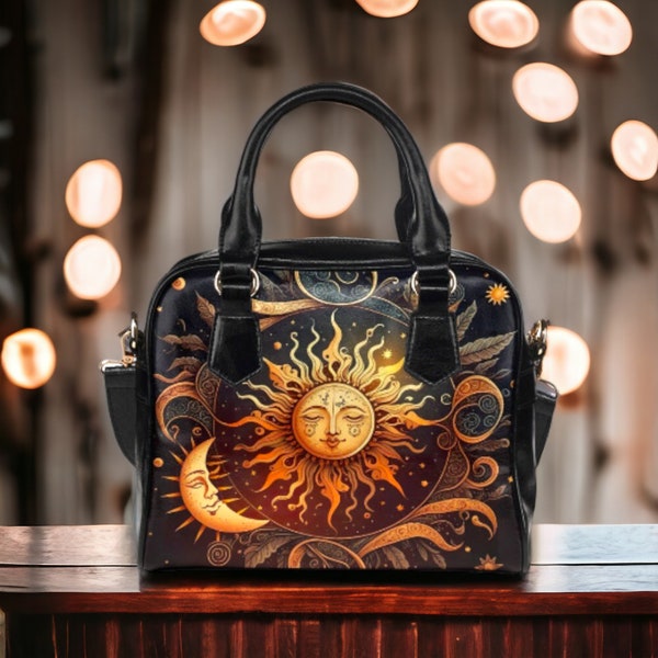 Copper Boho Sun & Moon Bowler handbag, Dark Celestial Sun Moon Bag, Dark Academia Purse, Dark Cottagecore Handbag, Boho Hippie Witch Purse