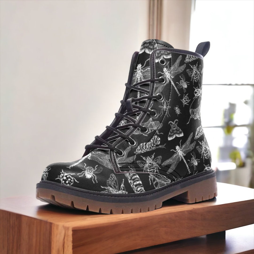 Vegan Combat Boots, Insects Nature Bugs Boots, Whimsigoth Naturecore ...