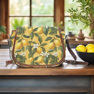 Boho Zitronen Sattel Tasche Geldbörse, Cottagecore Zitronen Handtasche, süße sommerliche Zitronen Crossbody Handtasche, Sommer Outfit Handtasche, Frucht Zitrone Motiv Tasche