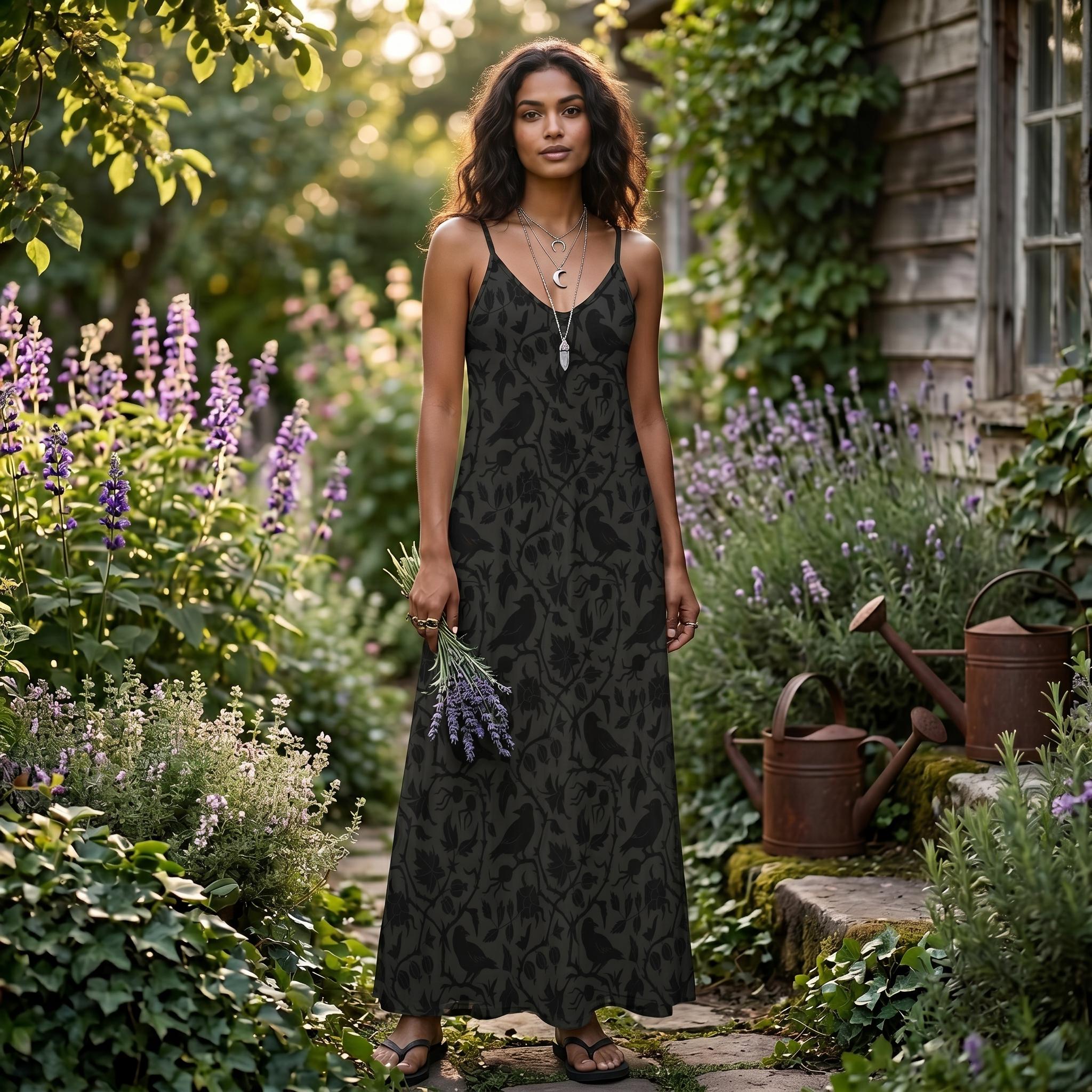 long black witchy dress Gothic Velvet Lace Maxi Dress Black / S main image 1