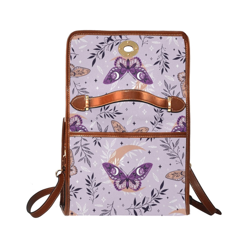 Cottagecore Violet Butterflies Satchel bag, Boho Butterflies Cross-body Purse, Mystical Butterflies Handbag, Celestial Hippies Boho Bag image 4