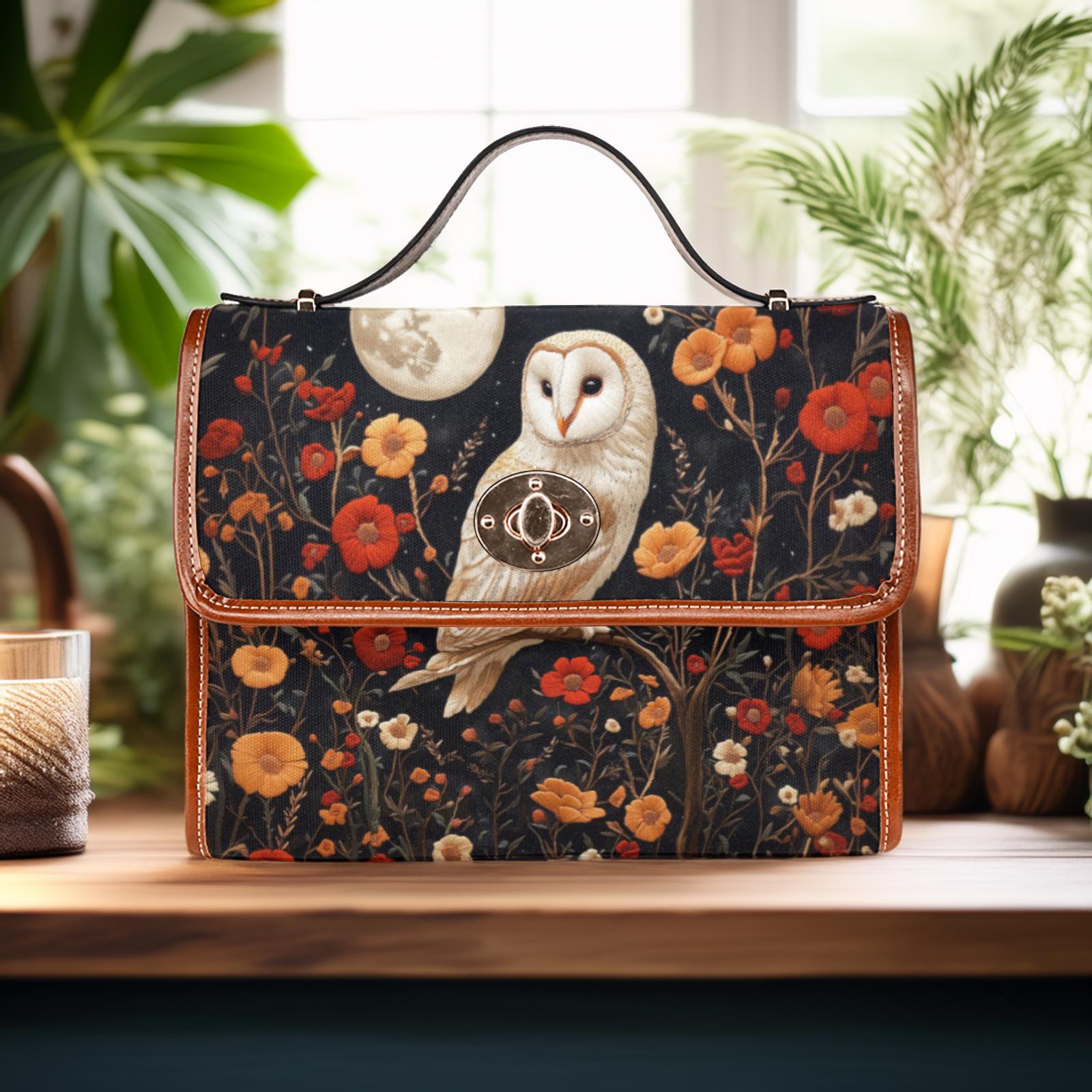 Barn Owl and Dark Floral Satchel and Clutch Set, Witchy Cottagecore Purse and Wallet Combo, Gothic N
