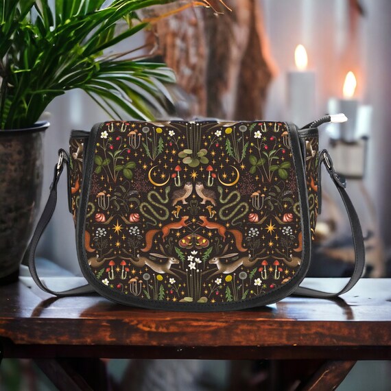 Fairy Forest Vegan Leather Saddle Bag Cross body Purse Dark Cottagecore Handbag Forest Witchy Goblincore Purse Dark Fairy Forestcore Bag Etsy Ireland