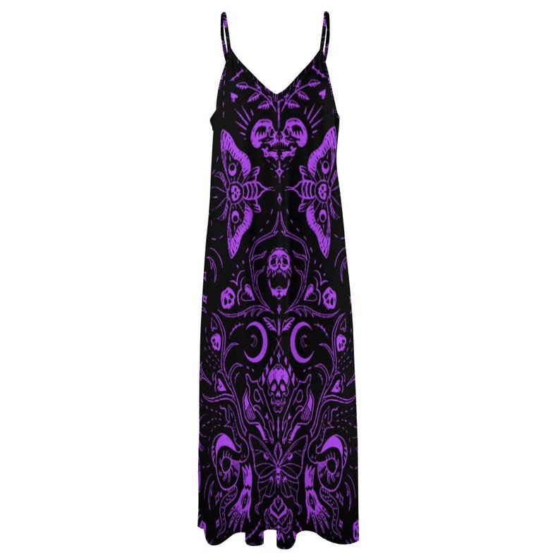 Purple Gothic Witchy Sling Ankle Long Dress, Goth Girl Maxi Dress, Mystical Occult Dress, Gothic Maxi Dress, Whimsigoth Summer Maxi Dress image 6