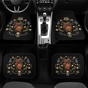 Maximalist Moon Floral Car Floor Mats, Cottagecore Witch Teal