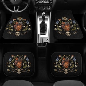 Alfombrillas oscuras para automóviles Cottagecore, decoración de automóviles Goblincore, alfombrillas para automóviles de brujas del bosque, estética forestcore, motivo de corazón de bosque, accesorio de automóvil brujo
