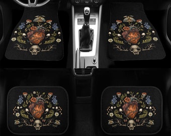 Alfombrillas oscuras para automóviles Cottagecore, decoración de automóviles Goblincore, alfombrillas para automóviles de brujas del bosque, estética forestcore, motivo de corazón de bosque, accesorio de automóvil brujo