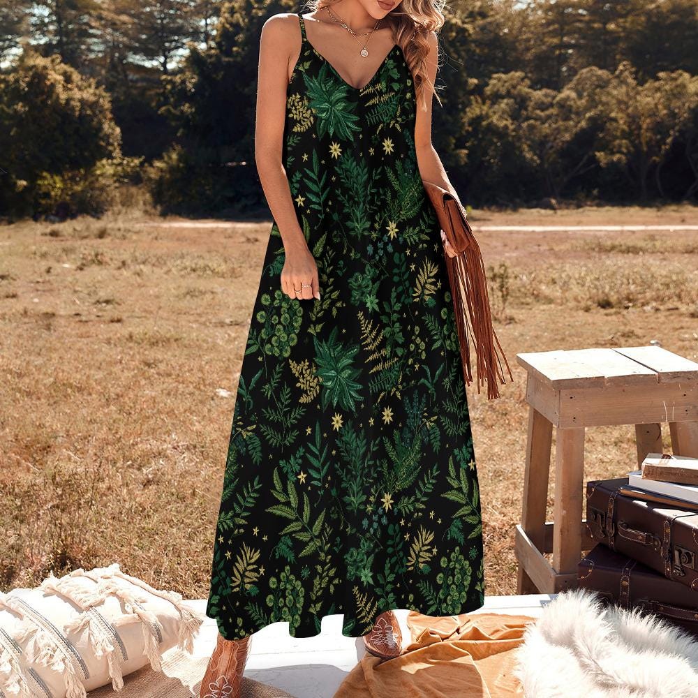 Botanical Maxi Dress: Forest Fern Print, Witchy Cottagecore Style - Etsy Botanical Maxi Dress: Forest Fern Print, Witchy Cottagecore Style - Etsy
